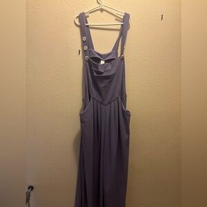 HALARA Lilac Waffle Overalls with Pleated Front and Wide Legs Large Tall